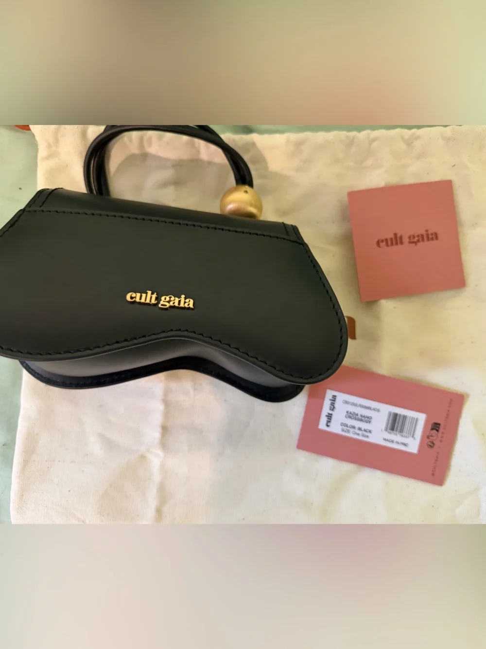 cult gaia Black Leather Mini Crossbody with Gold Disc Detail - Picture 1 of 5